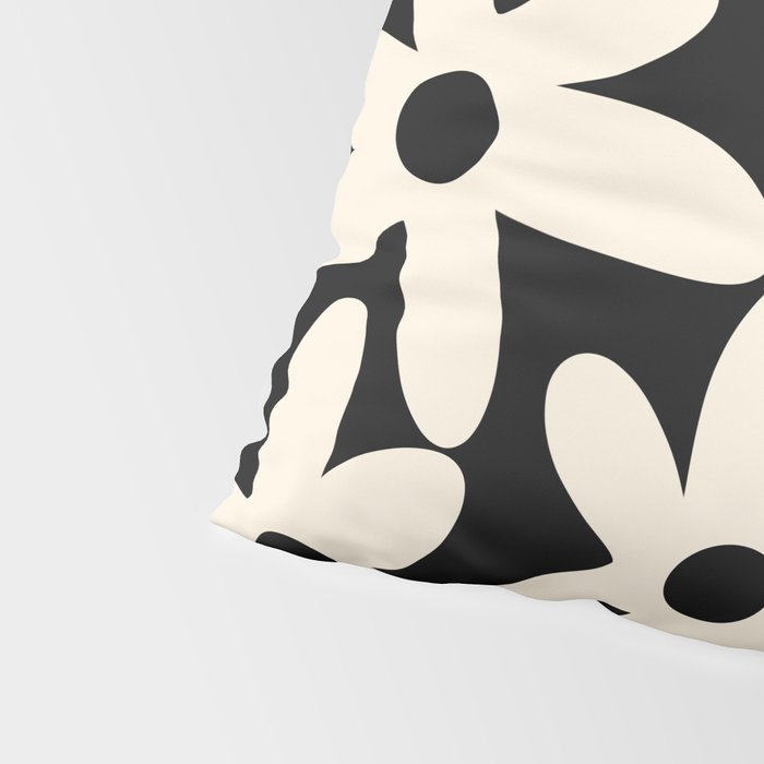 Daisy Time Retro Scandinavian Floral Pattern Black Almond Cream Pillow Sham Gallery Image 4