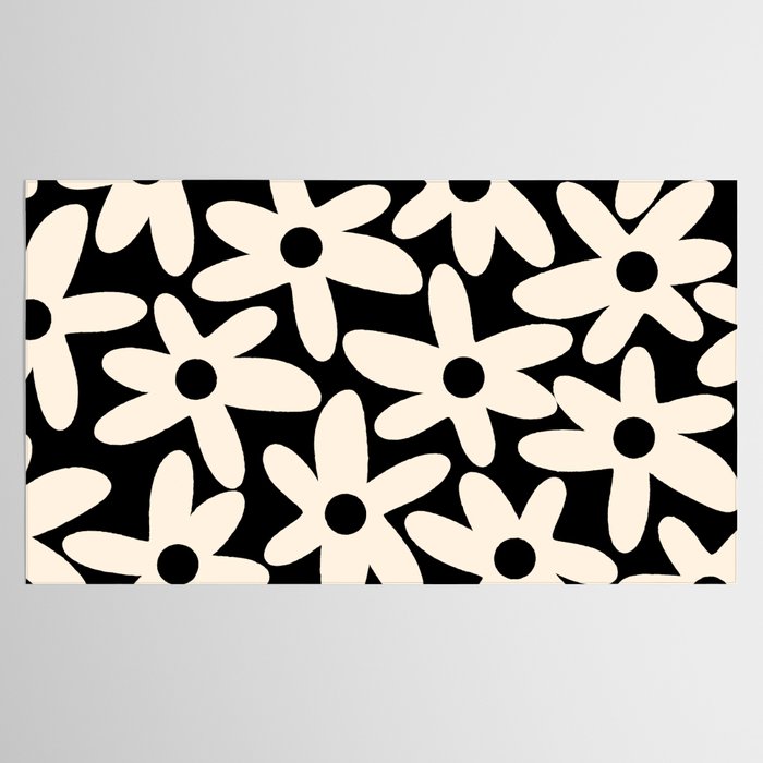 Daisy Time Retro Scandinavian Floral Pattern Black Almond Cream Tablecloth Gallery Image 2