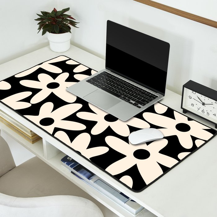 Daisy Time Retro Scandinavian Floral Pattern Black Almond Cream Desk Mat Gallery Image 2