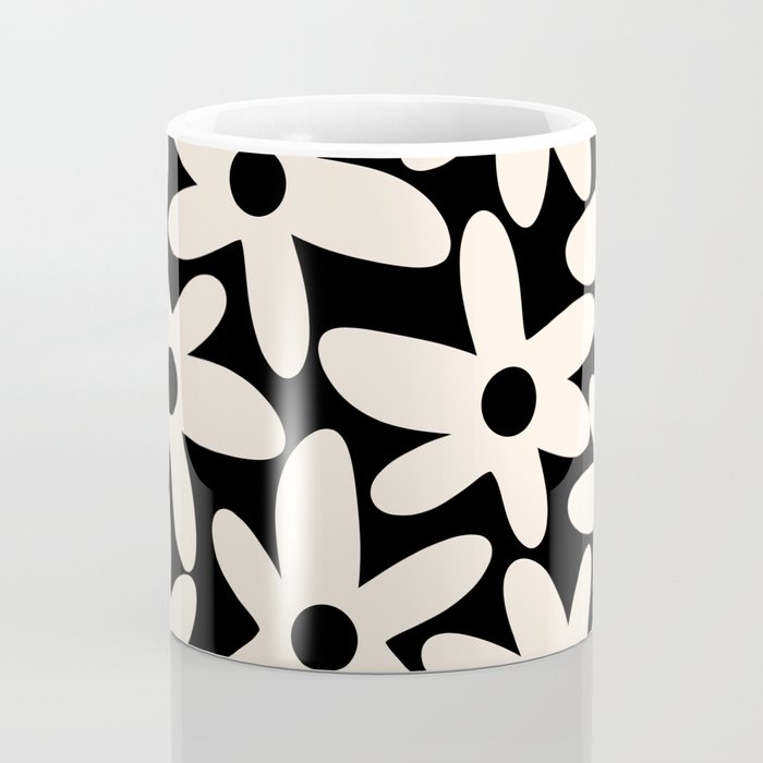 Daisy Time Retro Scandinavian Floral Pattern Black Almond Cream Coffee Mug Gallery Image 4