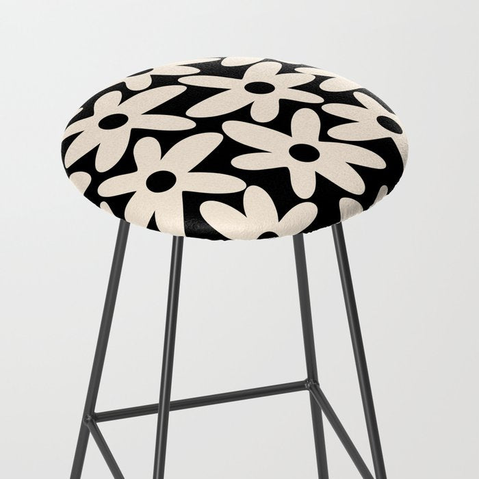 Daisy Time Retro Scandinavian Floral Pattern Black Almond Cream Stool Gallery Image 2