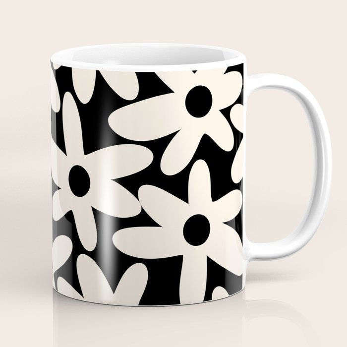 Daisy Time Retro Scandinavian Floral Pattern Black Almond Cream Coffee Mug Gallery Image 1