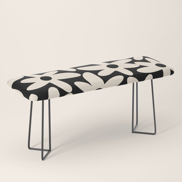 Daisy Time Retro Scandinavian Floral Pattern Black Almond Cream Bench Gallery Image 1
