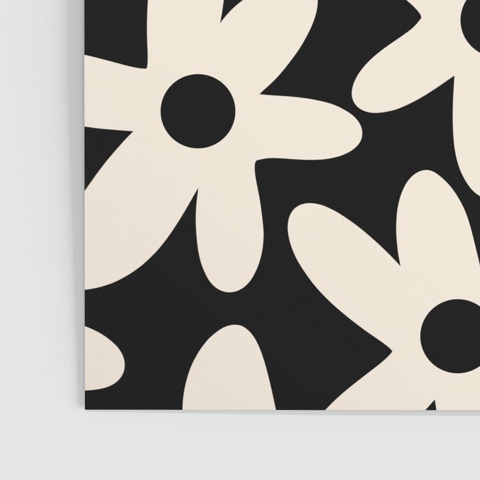 Daisy Time Retro Scandinavian Floral Pattern Black Almond Cream Poster Gallery Image 3