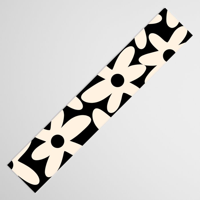 Daisy Time Retro Scandinavian Floral Pattern Black Almond Cream Table Runner Gallery Image 3