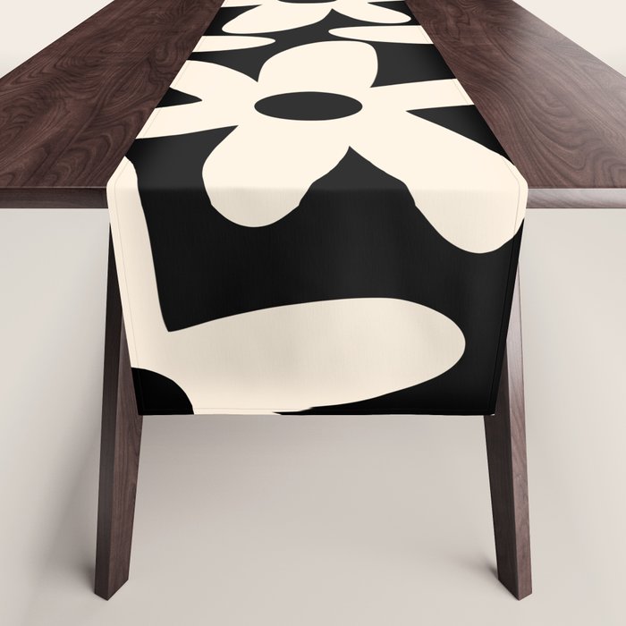 Daisy Time Retro Scandinavian Floral Pattern Black Almond Cream Table Runner Gallery Image 1