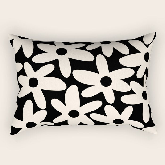 Daisy Time Retro Scandinavian Floral Pattern Black Almond Cream Rectangular Pillow Gallery Image 2