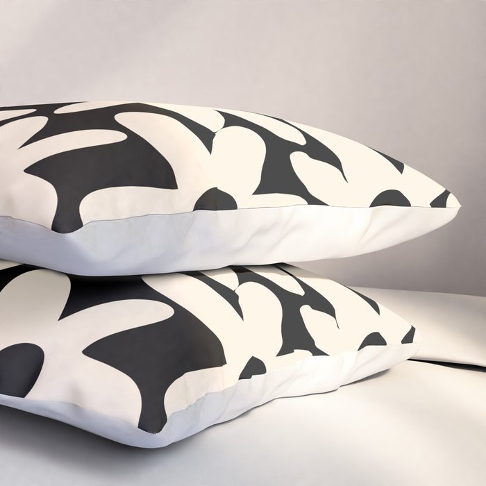 Daisy Time Retro Scandinavian Floral Pattern Black Almond Cream Pillow Sham Gallery Image 3