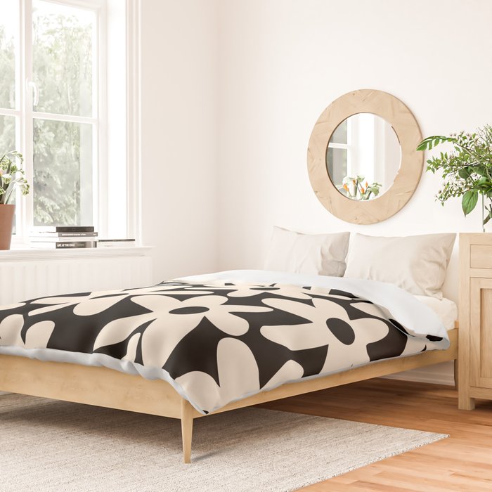 Daisy Time Retro Scandinavian Floral Pattern Black Almond Cream Duvet Cover Gallery Image 2
