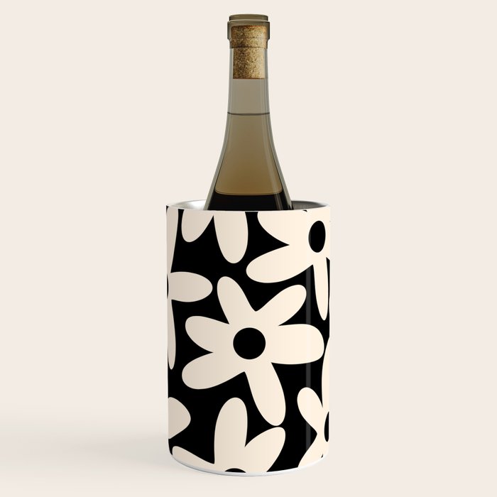 Daisy Time Retro Scandinavian Floral Pattern Black Almond Cream Wine Chiller Gallery Image 2