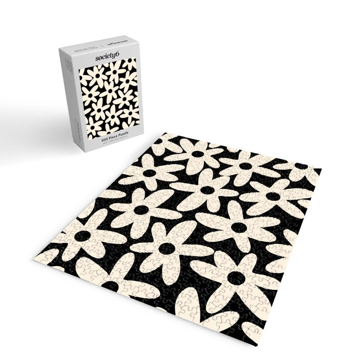 Daisy Time Retro Scandinavian Floral Pattern Black Almond Cream Jigsaw Puzzle Gallery Image 2