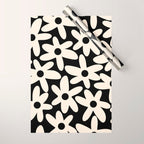 Daisy Time Retro Scandinavian Floral Pattern Black Almond Cream Wrapping Paper Gallery Image 1