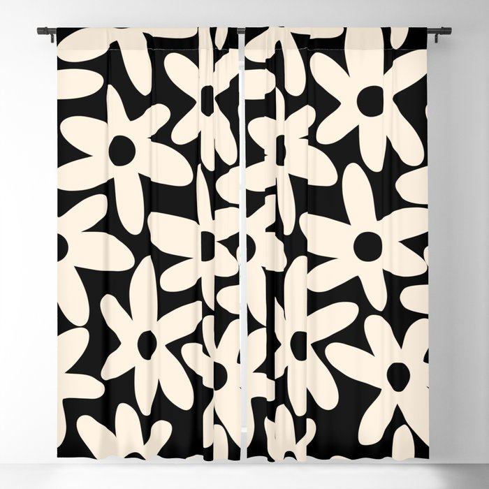 Daisy Time Retro Scandinavian Floral Pattern Black Almond Cream Window Curtain Gallery Image 1
