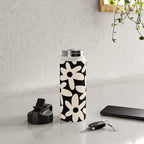 Daisy Time Retro Scandinavian Floral Pattern Black Almond Cream Water Bottle Gallery Image 4
