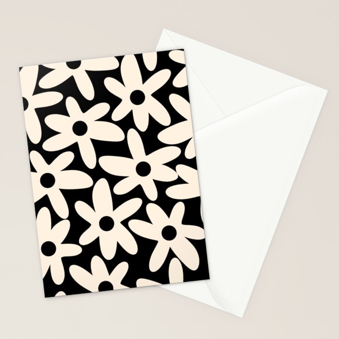 Daisy Time Retro Scandinavian Floral Pattern Black Almond Cream Stationery Card Gallery Image 2
