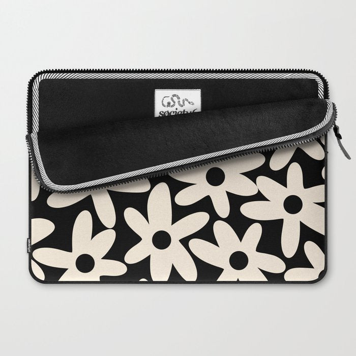 Daisy Time Retro Scandinavian Floral Pattern Black Almond Cream Laptop Sleeve Gallery Image 2