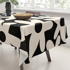 Daisy Time Retro Scandinavian Floral Pattern Black Almond Cream Tablecloth Gallery Image 3