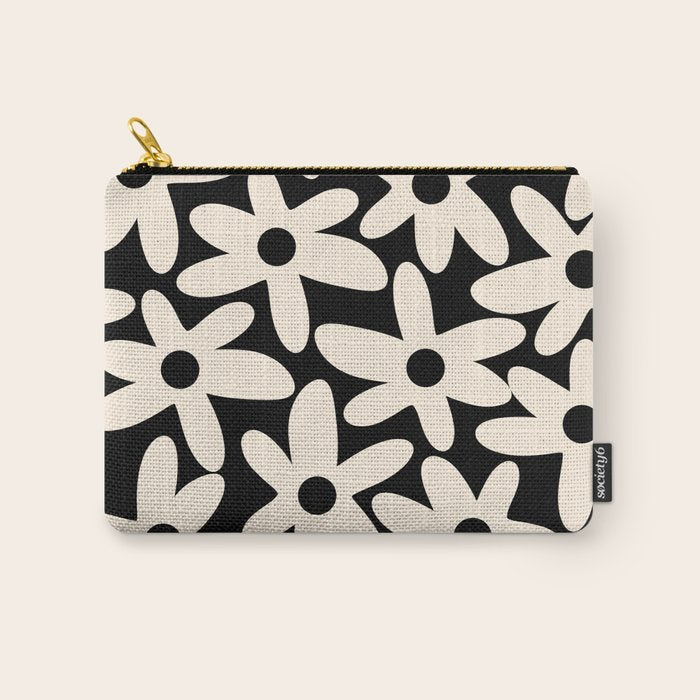 Daisy Time Retro Scandinavian Floral Pattern Black Almond Cream Carry All Pouch Gallery Image 1