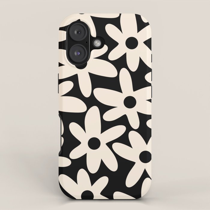 Daisy Time Retro Scandinavian Floral Pattern Black Almond Cream iPhone Case Gallery Image 1