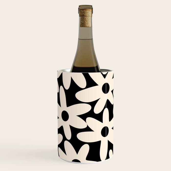 Daisy Time Retro Scandinavian Floral Pattern Black Almond Cream Wine Chiller Gallery Image 3