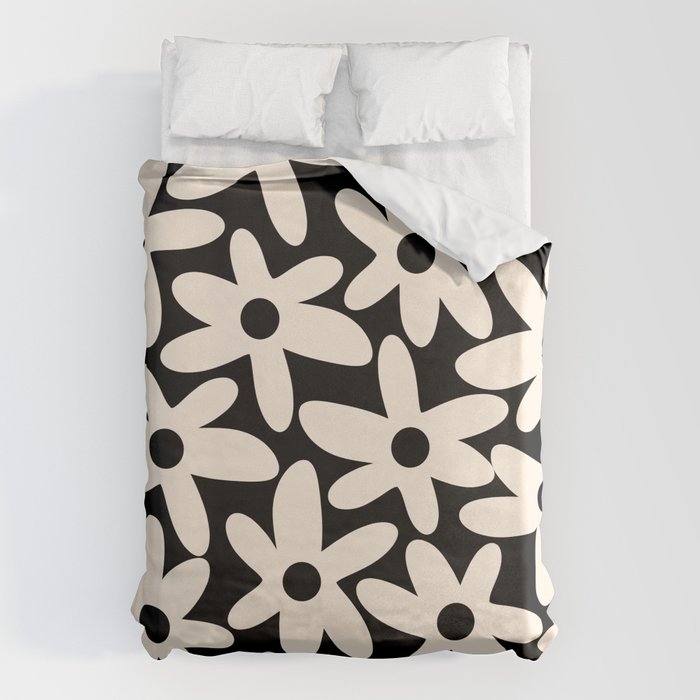 Daisy Time Retro Scandinavian Floral Pattern Black Almond Cream Duvet Cover Gallery Image 6