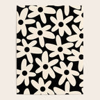 Daisy Time Retro Scandinavian Floral Pattern Black Almond Cream Poster Gallery Image 4