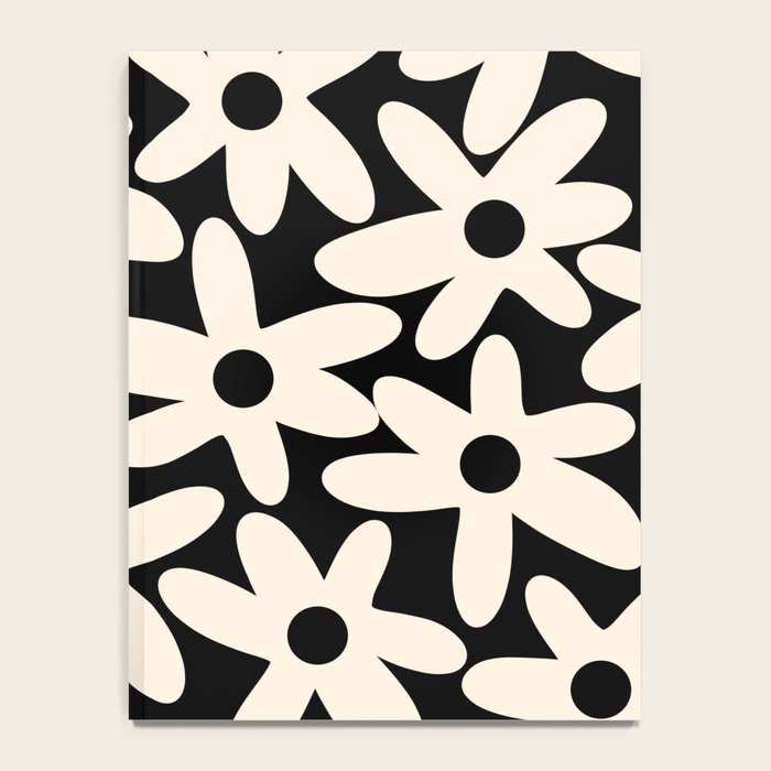 Daisy Time Retro Scandinavian Floral Pattern Black Almond Cream Notebook Gallery Image 4