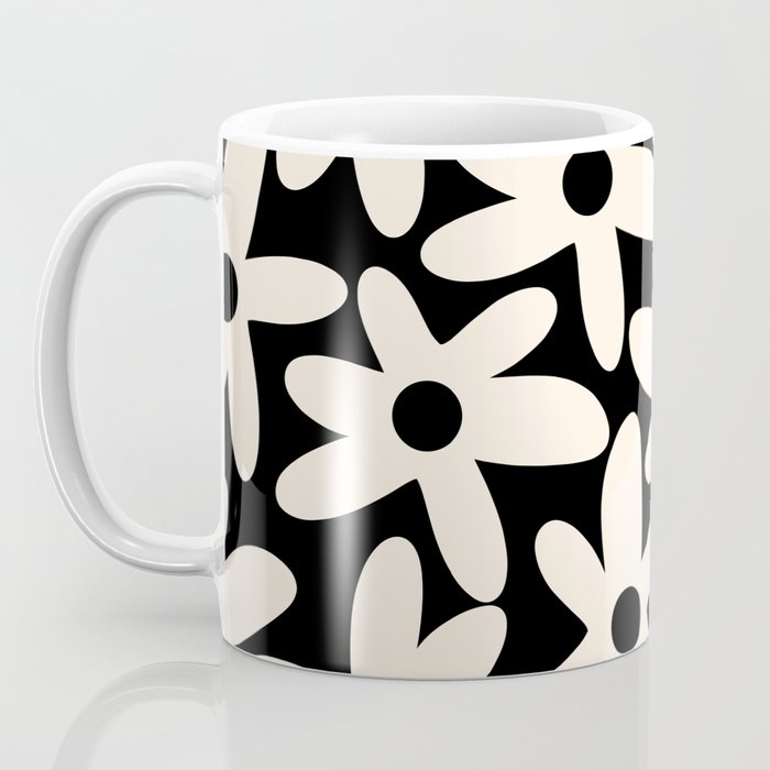 Daisy Time Retro Scandinavian Floral Pattern Black Almond Cream Coffee Mug Gallery Image 3