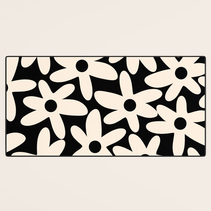 Daisy Time Retro Scandinavian Floral Pattern Black Almond Cream Desk Mat Gallery Image 3