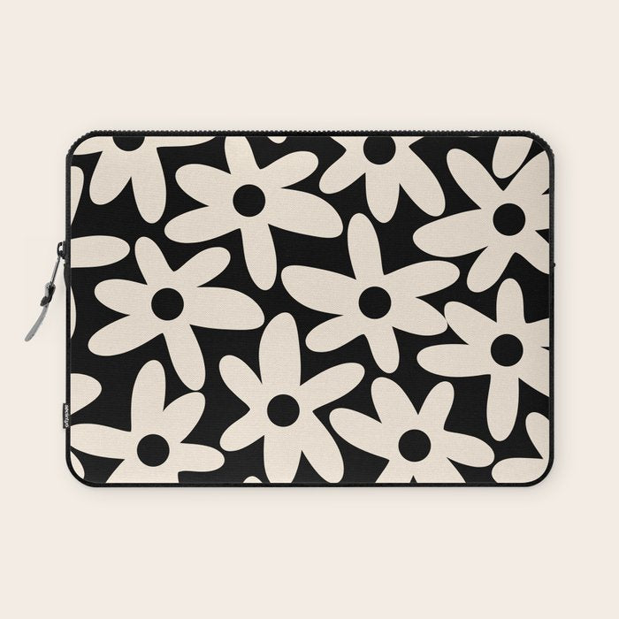 Daisy Time Retro Scandinavian Floral Pattern Black Almond Cream Laptop Sleeve Gallery Image 1