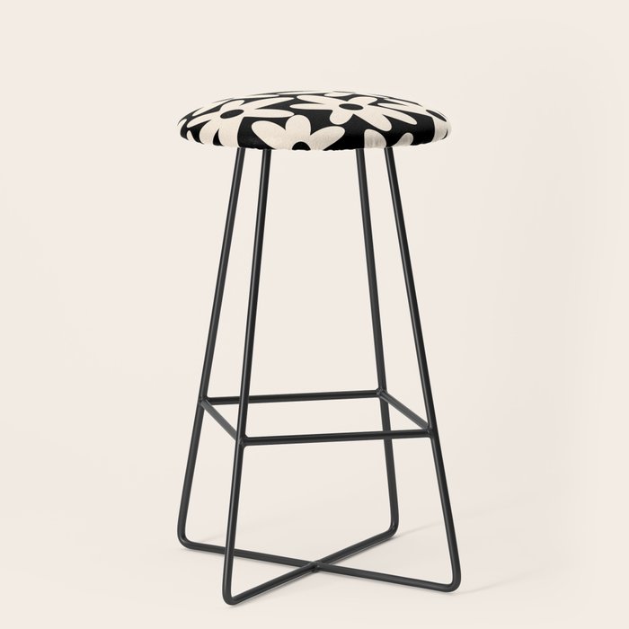 Daisy Time Retro Scandinavian Floral Pattern Black Almond Cream Stool Gallery Image 1