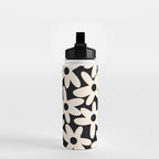 Daisy Time Retro Scandinavian Floral Pattern Black Almond Cream Water Bottle Gallery Image 2