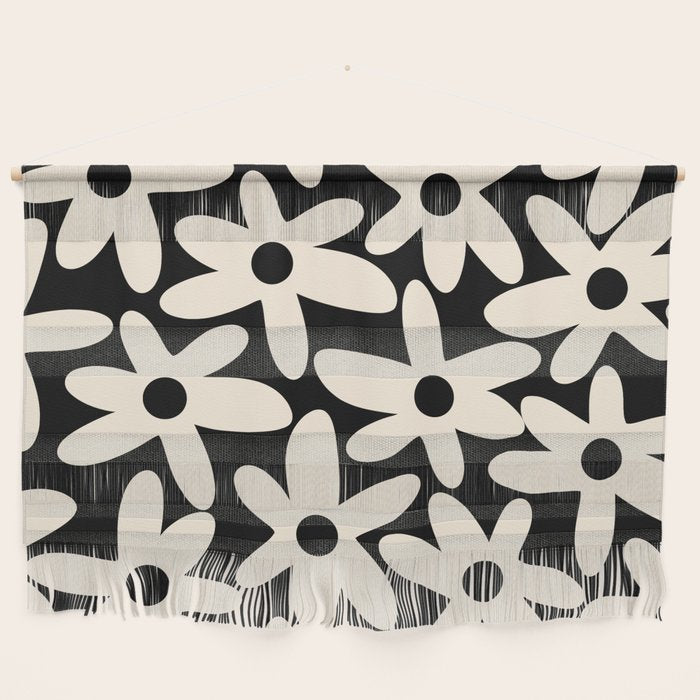 Daisy Time Retro Scandinavian Floral Pattern Black Almond Cream Wall Hanging Gallery Image 1