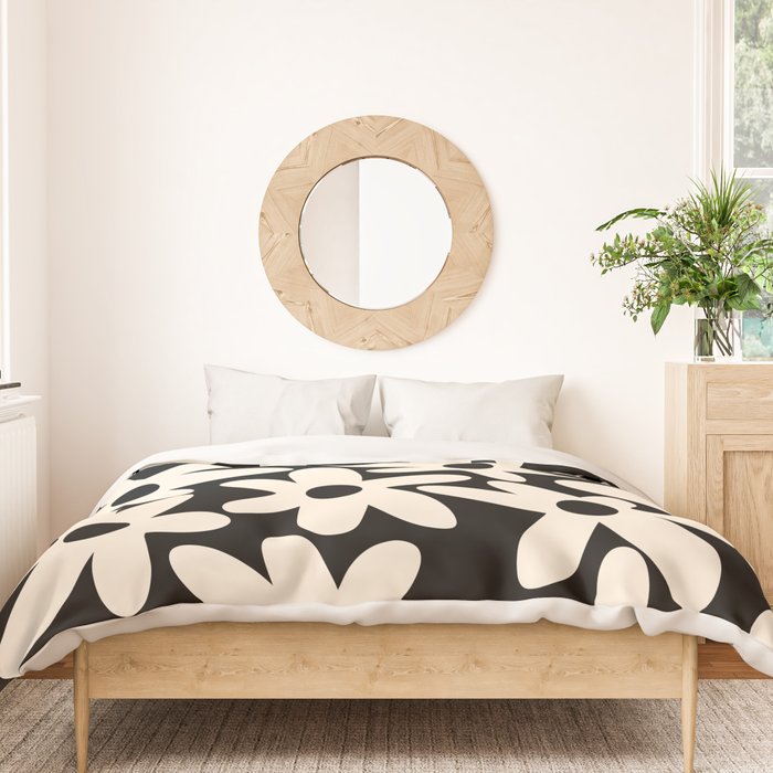 Daisy Time Retro Scandinavian Floral Pattern Black Almond Cream Duvet Cover Gallery Image 3