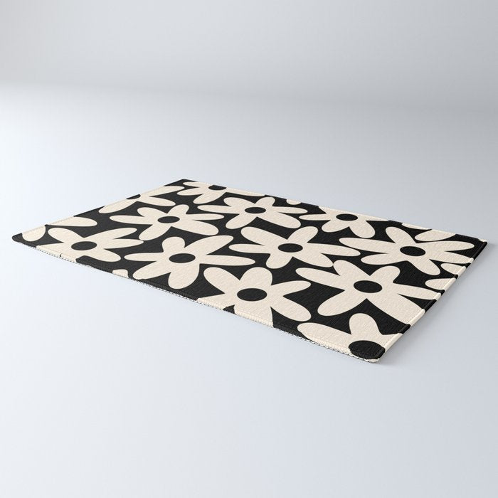 Daisy Time Retro Scandinavian Floral Pattern Black Almond Cream Rug Gallery Image 3