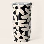 Daisy Time Retro Scandinavian Floral Pattern Black Almond Cream Travel Mug Gallery Image 2