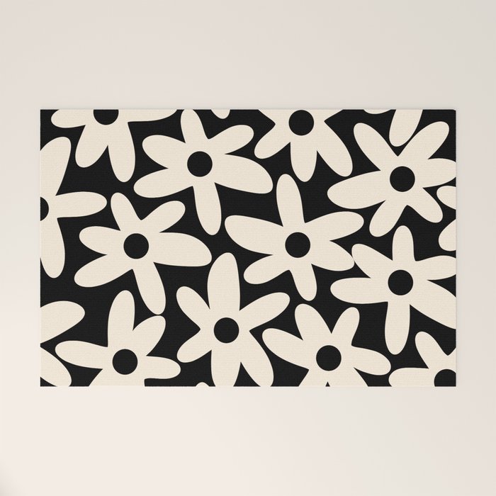 Daisy Time Retro Scandinavian Floral Pattern Black Almond Cream Welcome Mat Gallery Image 1