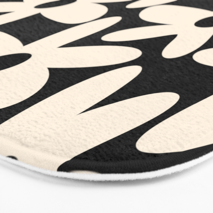 Daisy Time Retro Scandinavian Floral Pattern Black Almond Cream Bath Mat Gallery Image 3