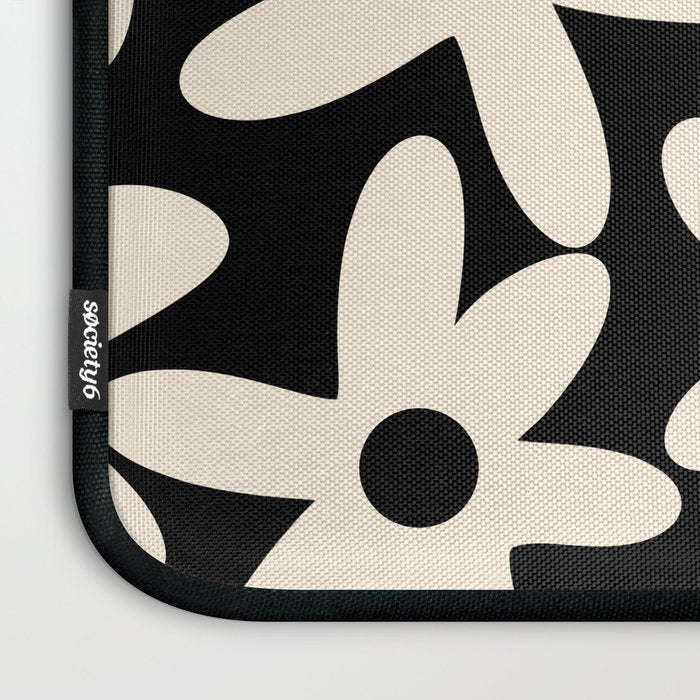 Daisy Time Retro Scandinavian Floral Pattern Black Almond Cream Laptop Sleeve Gallery Image 3