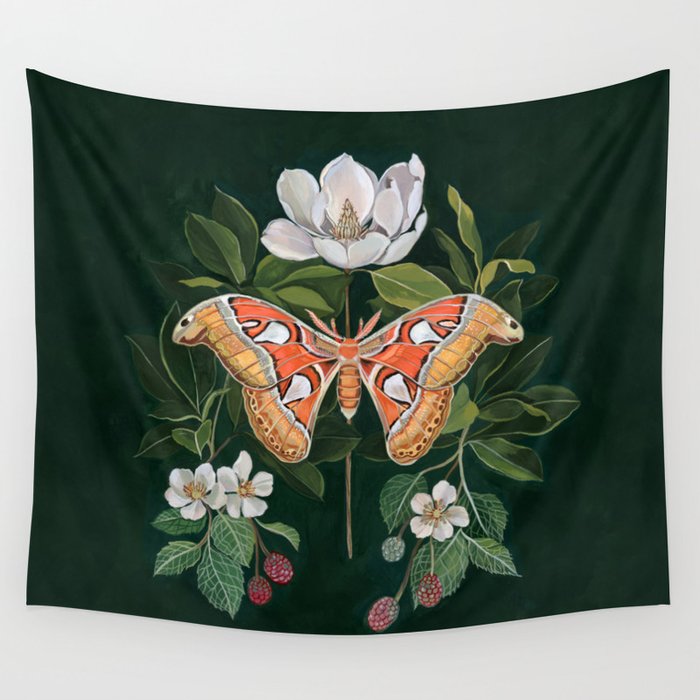 Atlas Moth Magnolia Wall Tapestry Gallery Image 4