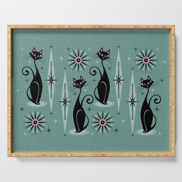 Mid Century Cats and Clocks -Spearmint Custom©studioxtine Serving Tray Gallery Image 1
