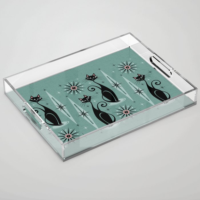 Mid Century Cats and Clocks -Spearmint Custom©studioxtine Acrylic Tray Gallery Image 1