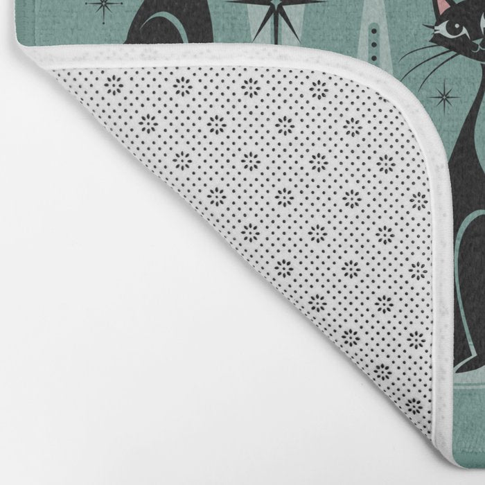 Mid Century Cats and Clocks -Spearmint Custom©studioxtine Bath Mat Gallery Image 2