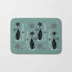 Mid Century Cats and Clocks -Spearmint Custom©studioxtine Bath Mat Gallery Image 1
