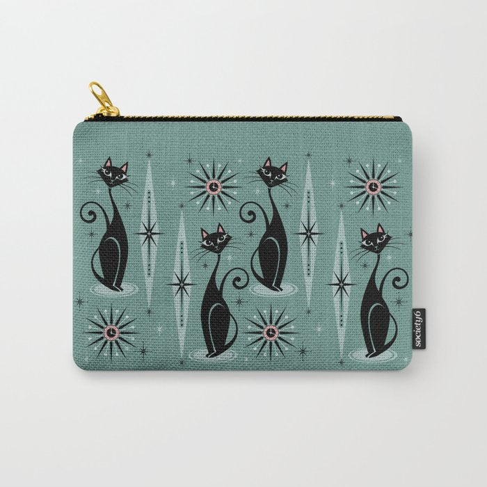 Mid Century Cats and Clocks -Spearmint Custom©studioxtine Carry All Pouch Gallery Image 1