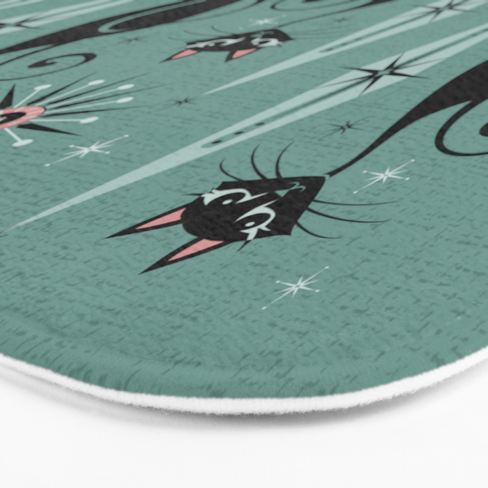 Mid Century Cats and Clocks -Spearmint Custom©studioxtine Bath Mat Gallery Image 3