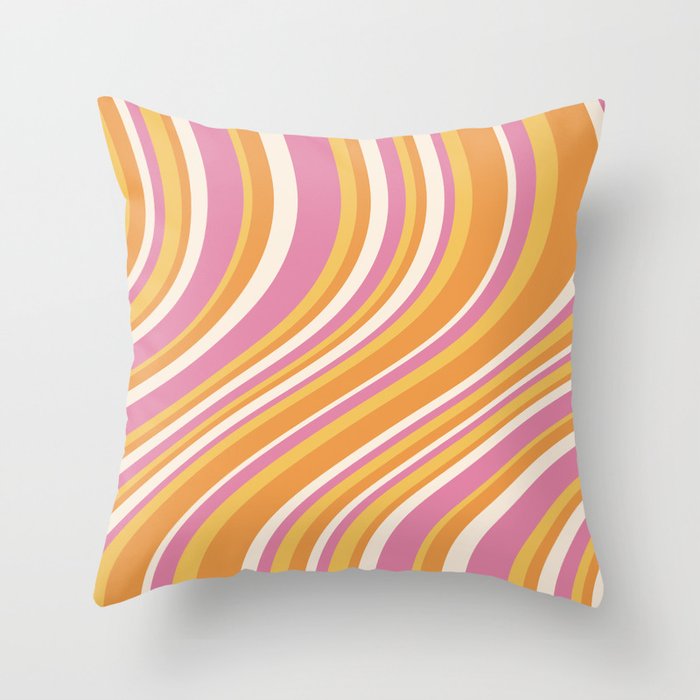 Wavy Stripes XXV - Pink Orange Yellow Throw Pillow Gallery Image 1