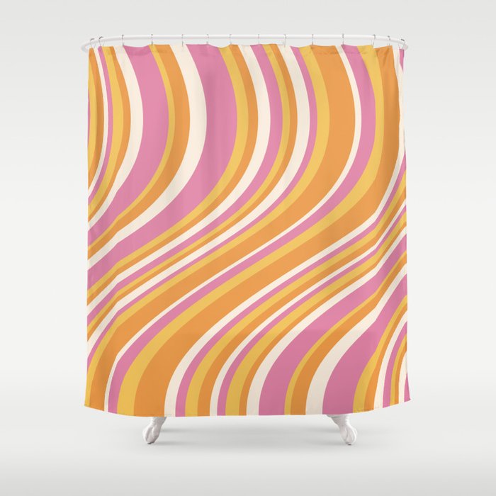 Wavy Stripes XXV - Pink Orange Yellow Shower Curtain Gallery Image 1