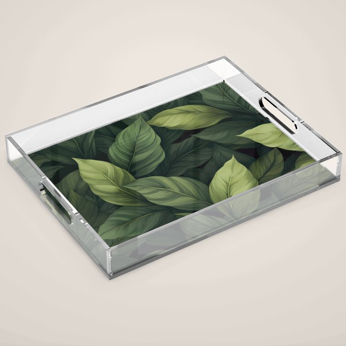 Lush Green Leaf Serenity Calm Garden Vibes Acrylic Tray Gallery Image 1