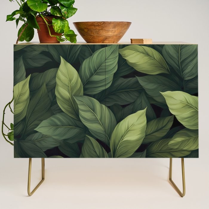Lush Green Leaf Serenity Calm Garden Vibes Credenza Gallery Image 1